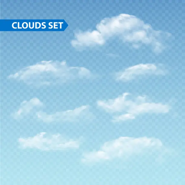 Vector illustration of Set of transparent different clouds. Vector.