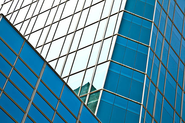 istock Modern office architectur at blue glass wall backgrounds 486050122