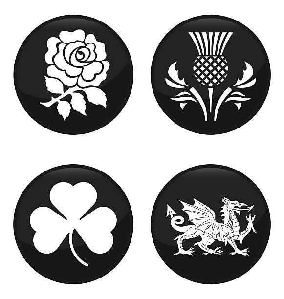 United Kingdom emblems United Kingdom emblem black button set isolated on white background welsh culture stock illustrations