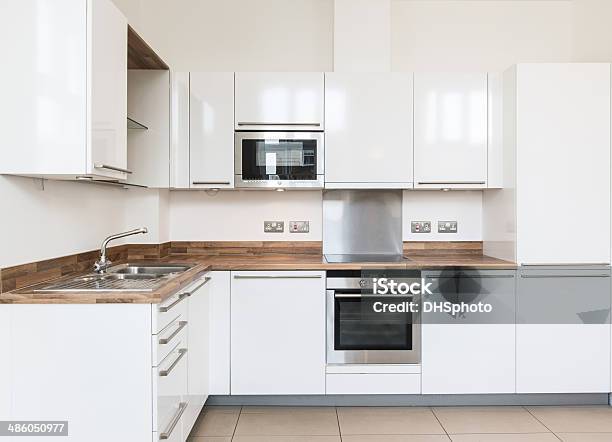 White Kitchen Stock Photo - Download Image Now - Kitchen, Microwave, Oven