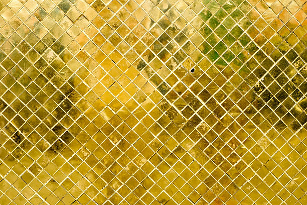istock Glossy Gold mosaic tile wall, texture background 486054086