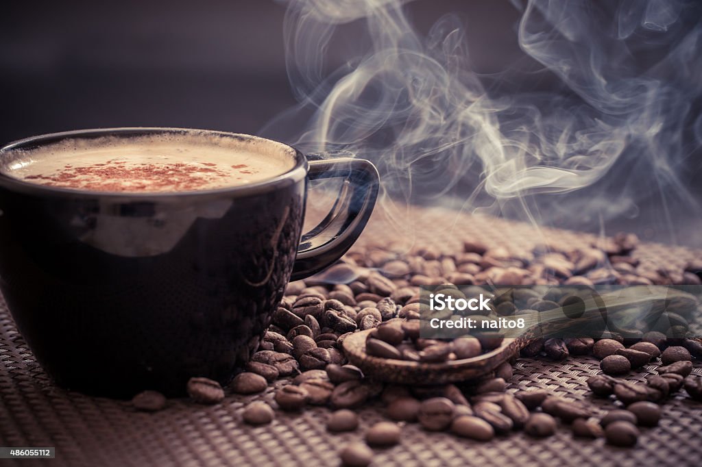 Fresh coffee Coffee cup and coffee beans 2015 Stock Photo