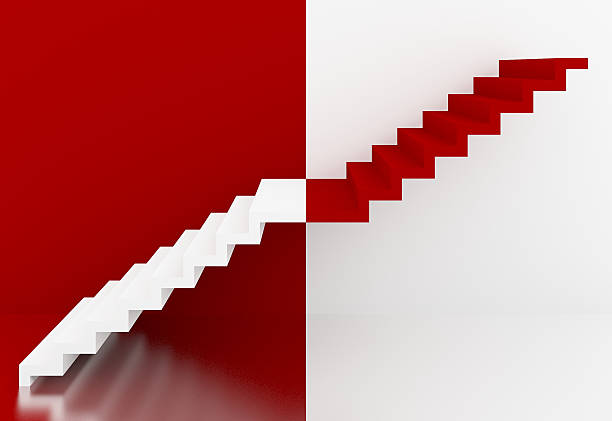 istock red and white stairs in interior, 3d 486056233