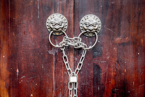 Ancient and traditional Chinese door knobs with locker.