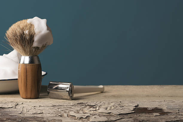 vintage shaving Equipment on wooden Table