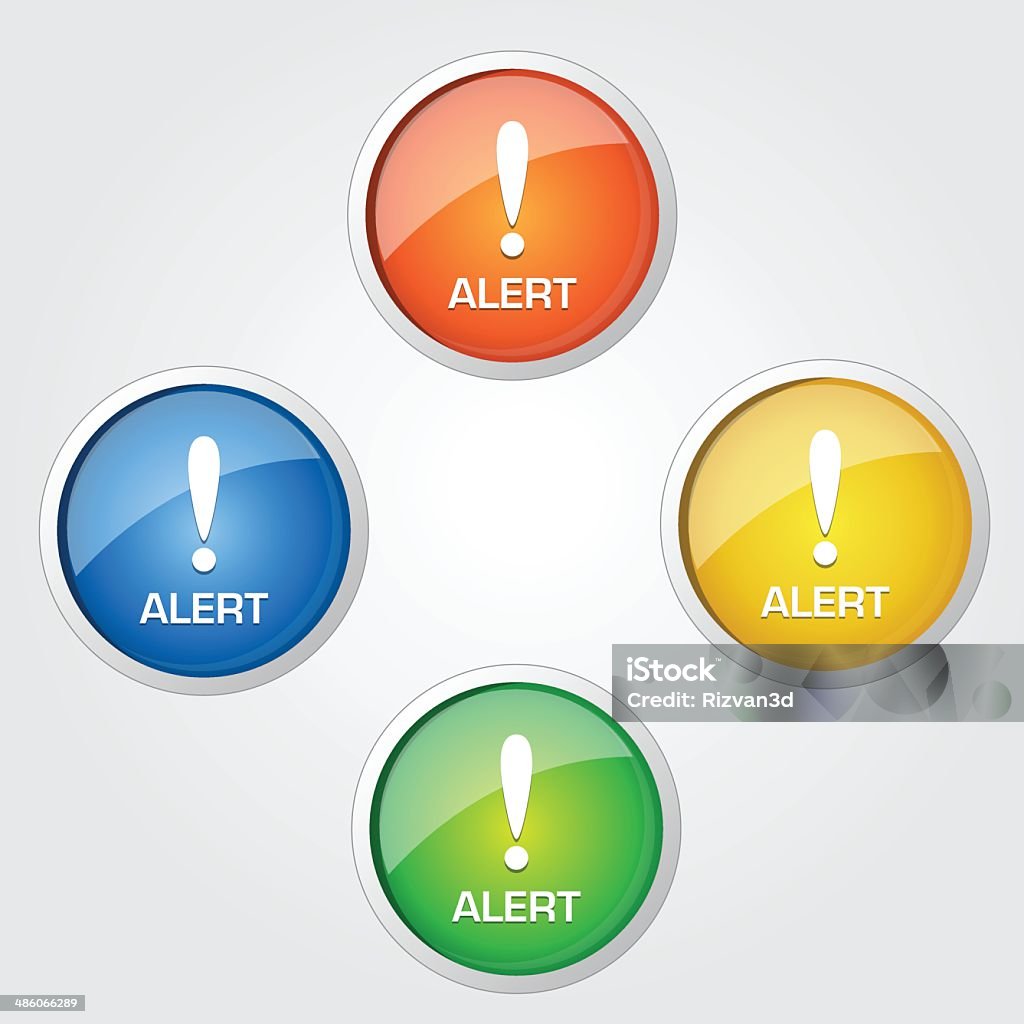 Botón brillante del icono de alerta - arte vectorial de Alerta libre de derechos