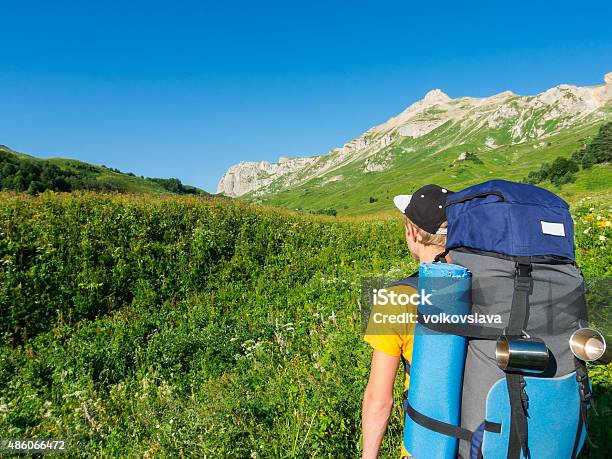 Male Hiker With Backpack Stock Photo - Download Image Now - 2015, Activity, Adult