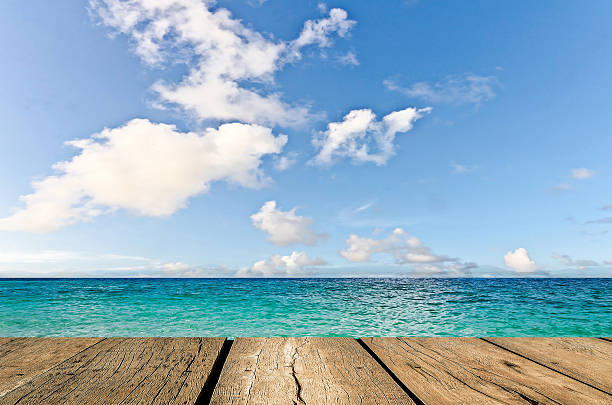 istock Beauty seascape under blue clouds sky. View from pier 486069477