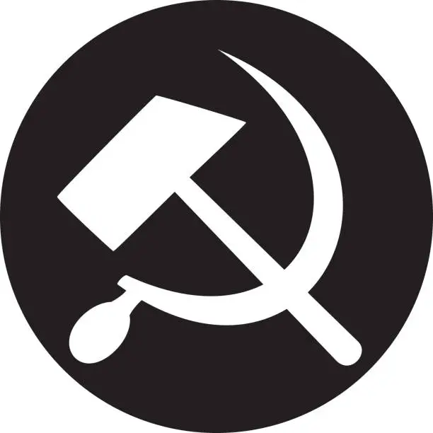 Vector illustration of Communist star with hammer and sickle on white background.