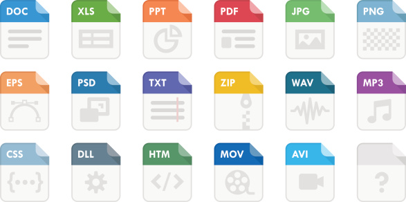 18 File type icons. Transparent background PNG is included