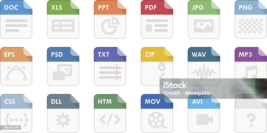 File Type Icons 18 File type icons. Transparent background PNG is included Icon Symbol stock vector