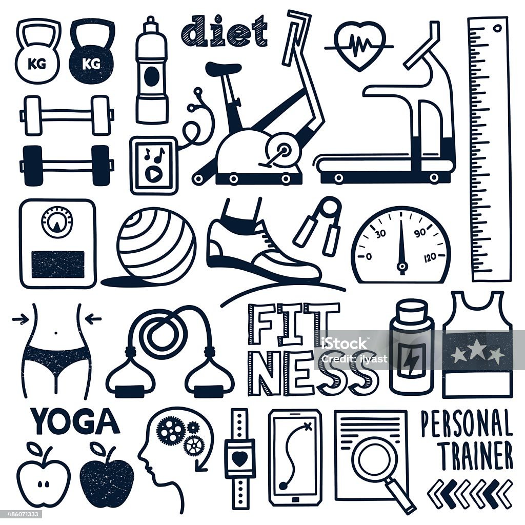 Fitness Fitness themed (doodle) hand-drawn illustration. Icon Symbol stock vector