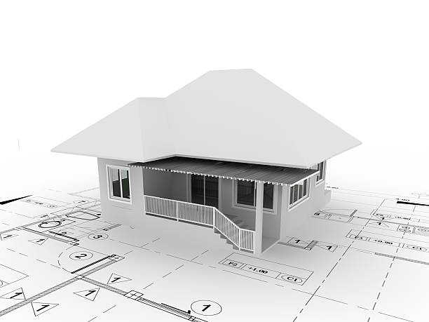 istock 3d render of house on lay out plan 486071399