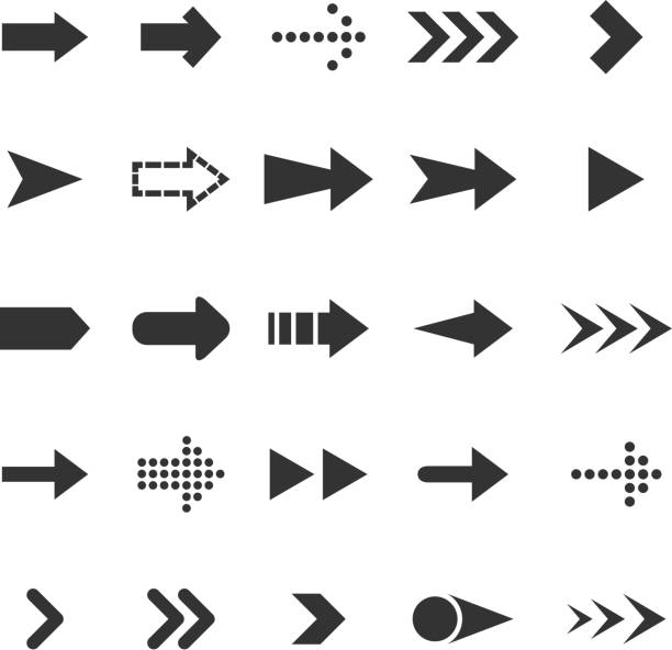 strzałki ikony na białym tle - repetition spotted arrow sign loading stock illustrations