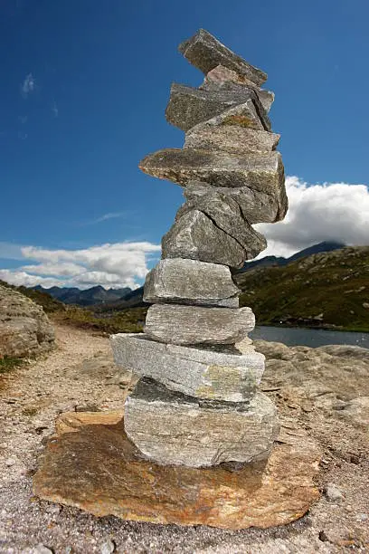 close-up of a handmade stonebridge against sky