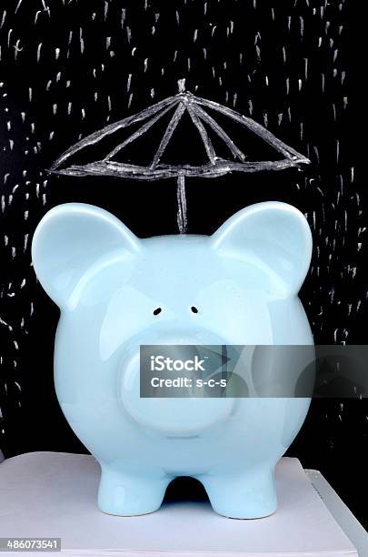 Saving For A Rainy Day Stock Photo - Download Image Now - Piggy Bank, Umbrella, Rain