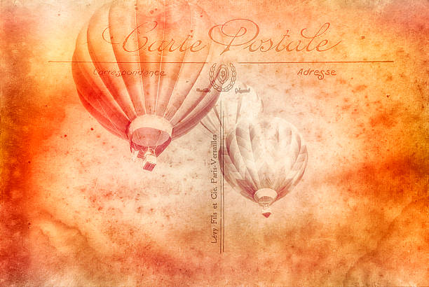 From a time past, a travel post card, with three hot air balloons creating the visual focus for ones correspondence.