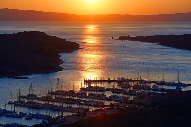 ハーバーの夕日 ストックフォト