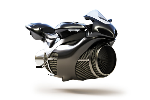 Black futuristic turbine jet bike concept isolated on a white background