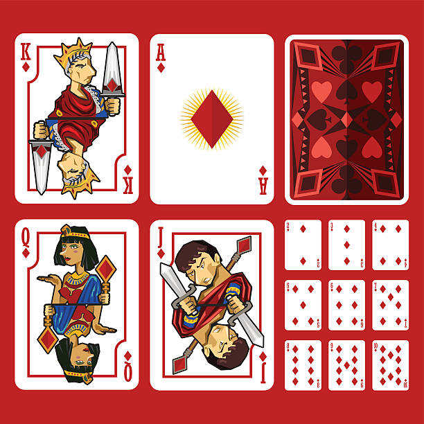 diamant anzug spielkarten voller satz - queen of diamonds stock-grafiken, -clipart, -cartoons und -symbole