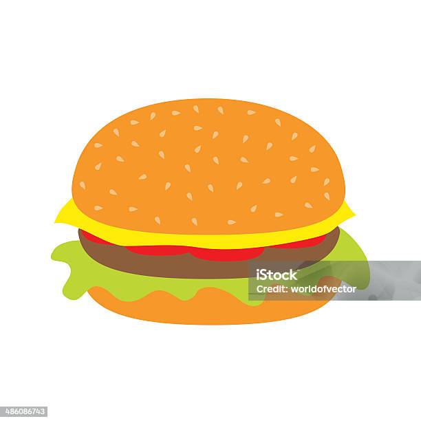 Вкусный Гамбургер Значок С Мяса Сыр Салат И Помидор — стоковая векторная графика и другие изображения на тему Один объект