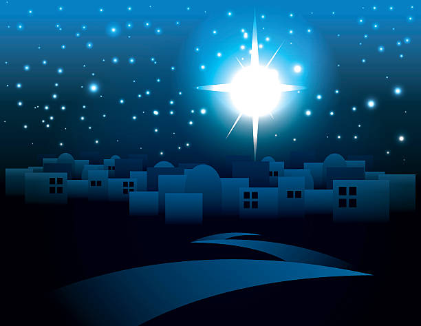 Bethlehem Christmas Star Illustration An illustration of a dark Bethlehem illuminated by the Christmas star of Christ. Vector EPS 10. EPS contains transparencies. bethlehem west bank stock illustrations