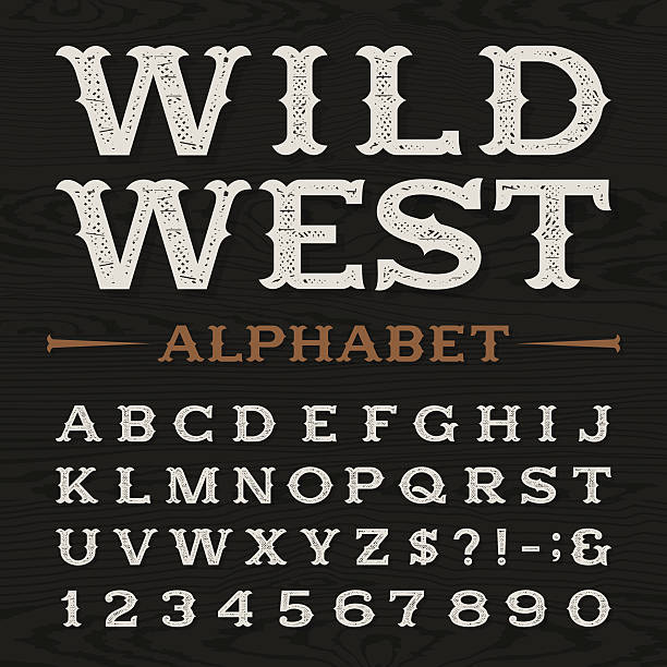 western brudne alfabet retro wektor czcionki. - western script stock illustrations