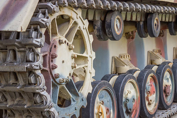 Closeup view of tank caterpillar part