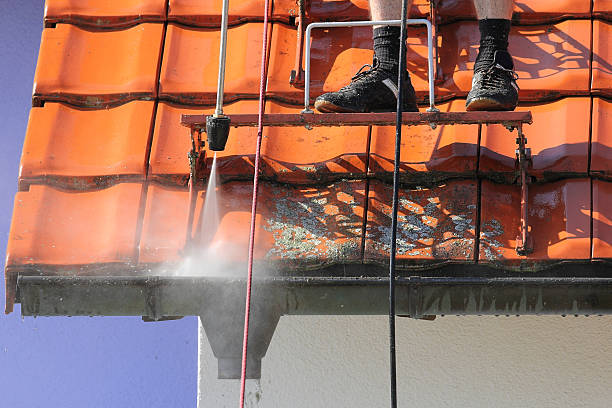 istock Roof and gutter cleaning with high pressure 486093672