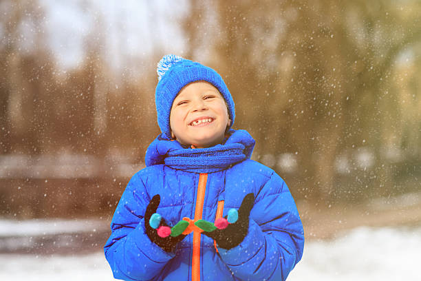 istock little boy enjoy first snow in winter nature 486093822