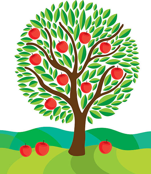 ilustrações, clipart, desenhos animados e ícones de árvore. vetor ilustração - apple missing bite fruit red