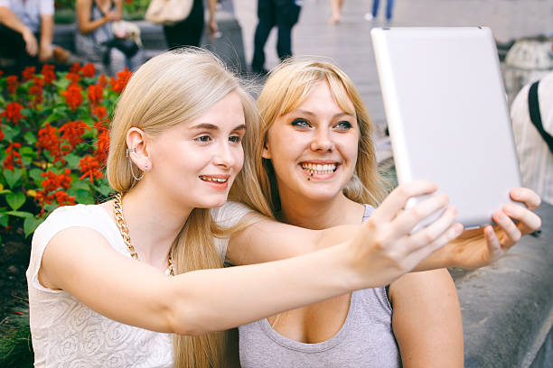 istock Beautiful women making selfie 486094916