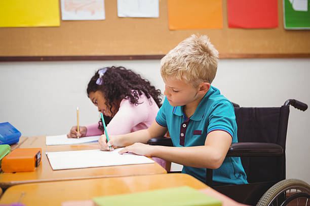 istock Smiling student sitting in wheelchair 486095068