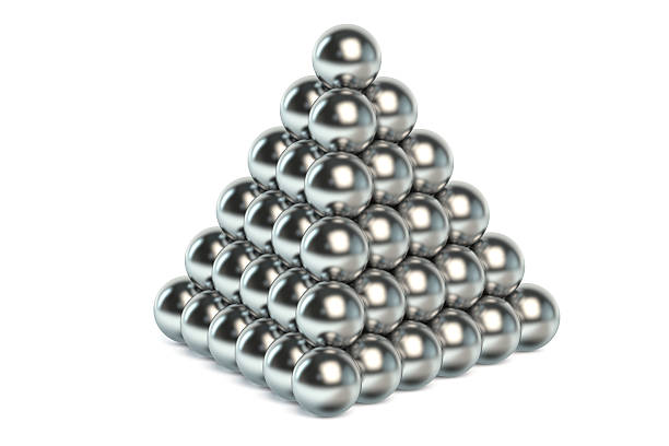 Pyramid of metal balls isolated on white background