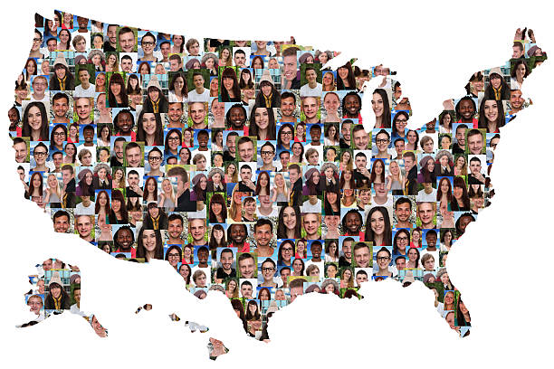 USA map multicultural group of young people integration USA map multicultural group of young people integration diversity isolated refugee photos stock pictures, royalty-free photos & images