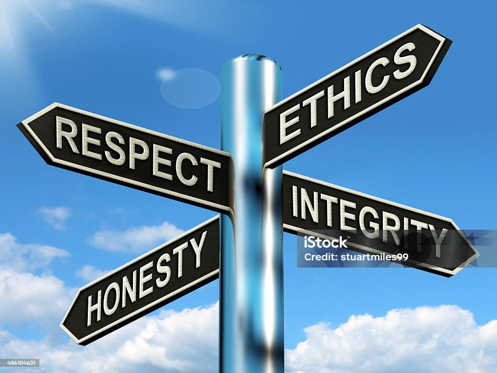 Respect Ethics Honest Integrity Signpost Means Good Qualities Respect Ethics Honest Integrity Signpost Meaning Good Qualities Morality Stock Photo