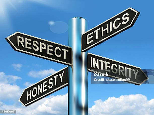 Respect Ethics Honest Integrity Signpost Means Good Qualities Stock Photo - Download Image Now