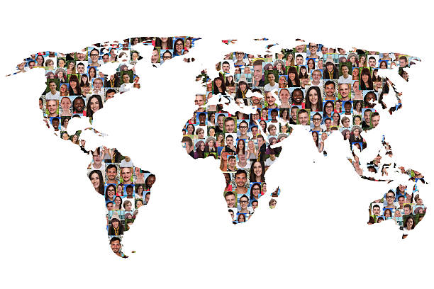 mondo mappa terra multiculturale integrazione gruppo di persone - world people foto e immagini stock