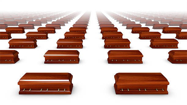 Front high angle view of wood coffin stock photo