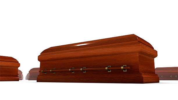istock Long angle view of wood coffin 486111781