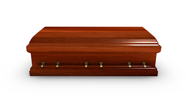 Single view of wood coffin stock photo