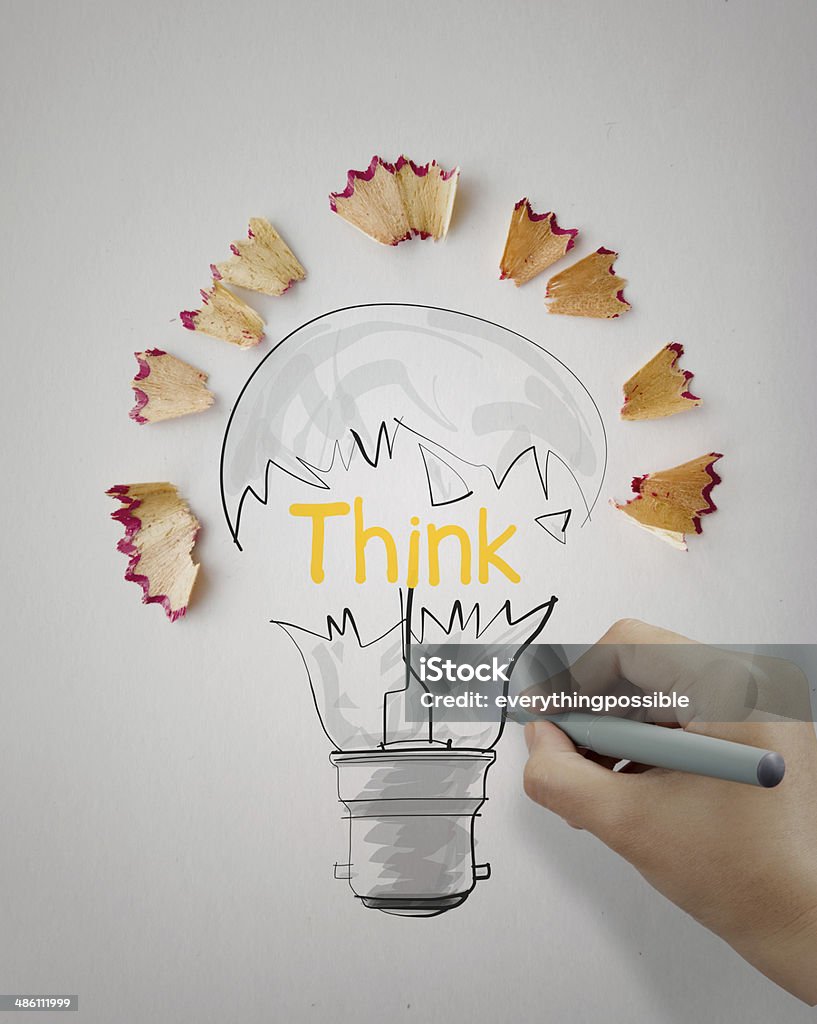 Think Hand Drawn Hand Drawn Light Bulb Word Design Think Stock Photo - Download Image ...