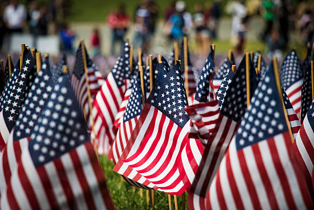 american flags en el parque boston common - boston common fotografías e imágenes de stock