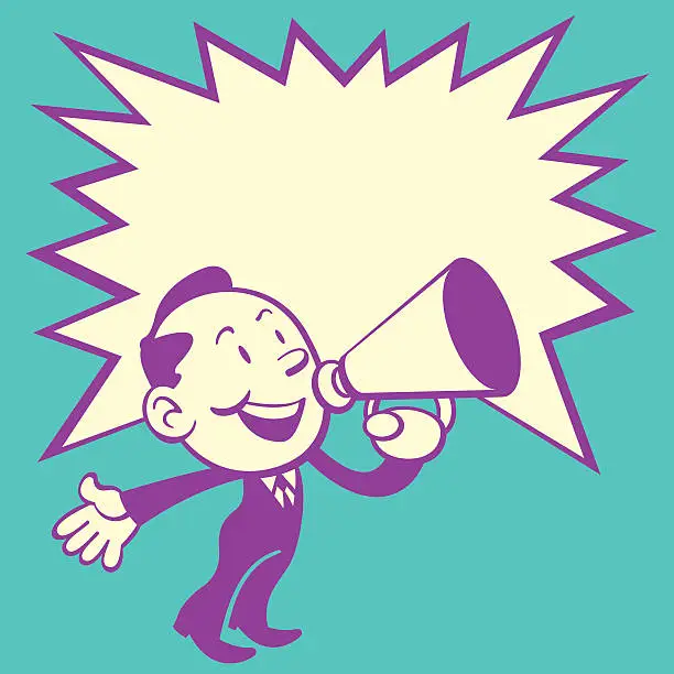 Vector illustration of Business Man with Red Speaker 2 (Retro Style)