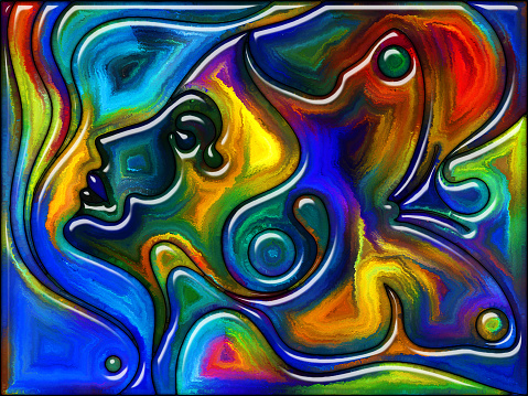 Self and Being series. Interplay of human figure, curves and colors on the subject of dream, mind, art and human existence