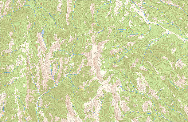 topographic passt sich mit waldstimmungen und streamt - topographic map stock-grafiken, -clipart, -cartoons und -symbole