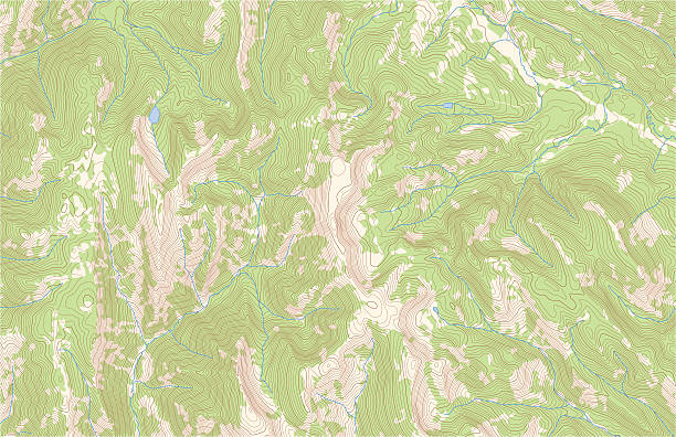 Topographic contours with forest and streams Topographic contour lines in mountainous terrain with forest and streams. Public domain topographic data compiled by the U.S. Geological Survey, sampled and modified from Graham Peak, Wyoming, US Topo quadrangle, 2015. http://store.usgs.gov and http://ims.er.usgs.gov/gda_services/download?item_id=7099469. contour line stock illustrations