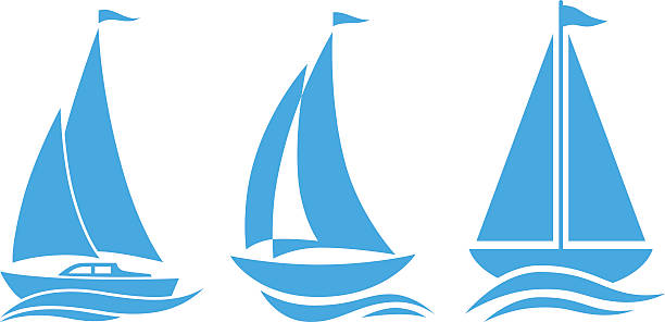 illustrazioni stock, clip art, cartoni animati e icone di tendenza di icone di barca blu - sailboat sail sailing symbol