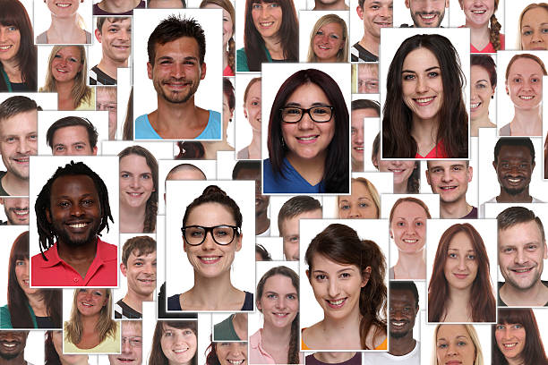 istock Background collage group portrait multiracial young smiling people 486117646