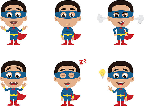 Superhero emotions set vector art illustration